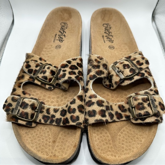 Biostep Womens 10.5 Cheetah Print Animal Fur Double Strap  Leather Sandals Spain - Picture 5 of 12